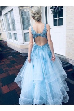Long Blue Lace and Tulle Prom Dresses Formal Evening Gowns 901032