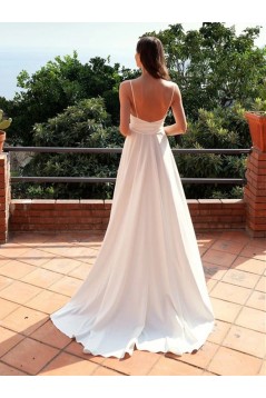 Simple White V Neck Long Prom Dresses Formal Evening Gowns 901039