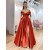 A-Line Long Off the Shoulder Satin Prom Dresses Formal Evening Gowns with Pockets 901069
