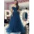 A-Line Long Blue Sparkle Tulle and Lace Prom Dresses Formal Evening Gowns 901082
