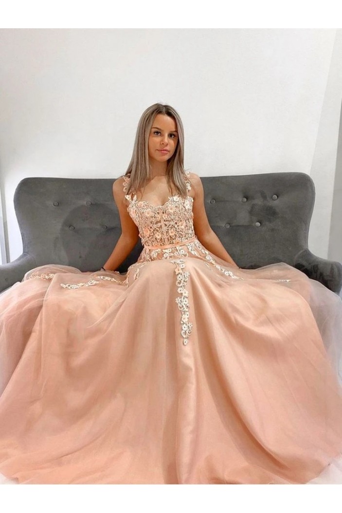 A-Line Lace Long Prom Dresses Formal Evening Gowns 901086