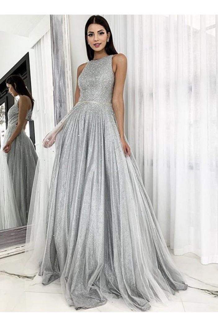 A-Line Sparkle Tulle Long Prom Dresses Formal Evening Gowns 901112