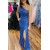Long Blue One Shoulder Sparkle Sequin Prom Dress Formal Evening Gowns 901152