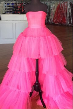 High Low Strapless Tulle Prom Dress Formal Evening Gowns 901164