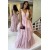 A-Line V Neck Long Pink Prom Dress Formal Evening Gowns 901172
