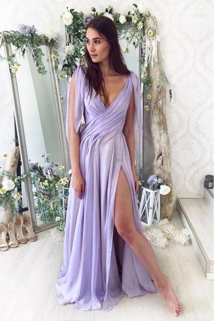Long Chiffon V Neck Prom Dress Formal Evening Gowns 901180