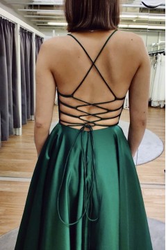 Long Green Satin Prom Dress Formal Evening Gowns 901182