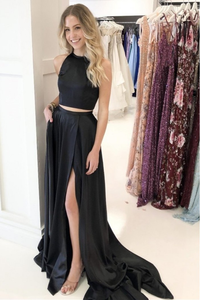 Long Black Two Pieces Prom Dress Formal Evening Gowns 901192