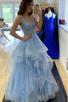 Long Blue Lace Prom Dress Formal Evening Gowns 901197