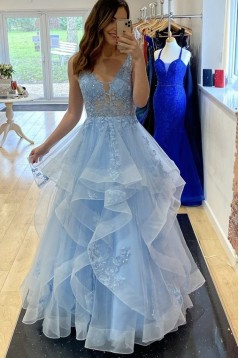 Long Blue Lace Prom Dress Formal Evening Gowns 901197