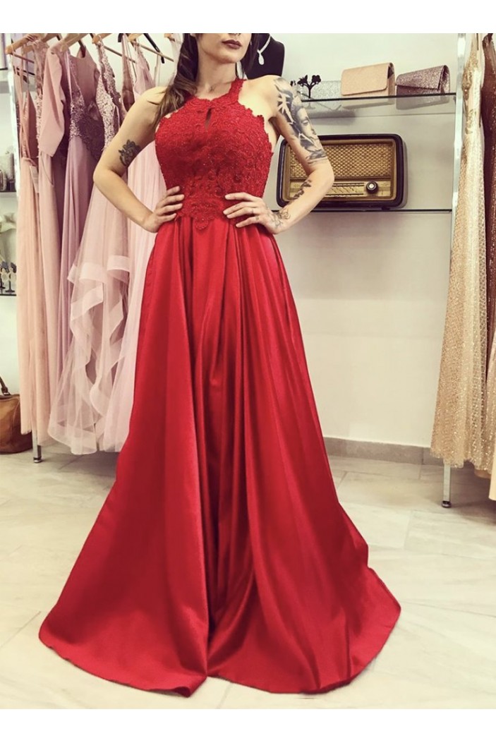 Long Red Lace Prom Dress Formal Evening Gowns 901218
