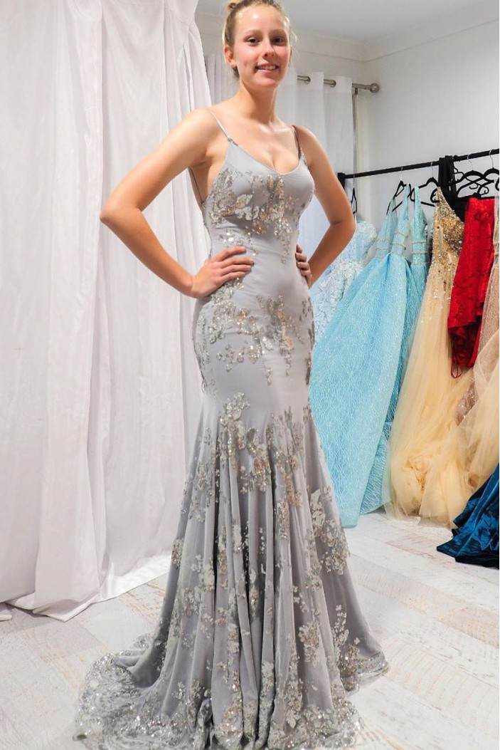 Mermaid Lace Spaghetti Straps Prom Dress Formal Evening Gowns 901220