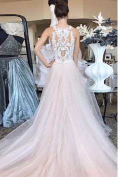 A-Line Lace and Tulle Long Prom Dress Formal Evening Gowns 901221