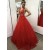Long Red Lace and Tulle Prom Dress Formal Evening Gowns 901226