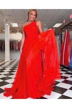 A-Line Long Red One Shoulder Prom Dress Formal Evening Gowns 901232