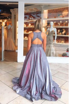 A-Line V Neck Sparkle Prom Dress Formal Evening Gowns 901240