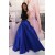 A-Line Long Royal Blue Prom Dress Formal Evening Gowns with Black Lace 901245