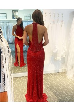 Long Red Sequin Tulle Sparkle Prom Dress Formal Evening Gowns 901257