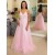 Long Pink Lace and Tulle Prom Dress Formal Evening Gowns 901258
