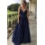 Long Navy Blue Lace Sequin Tulle Prom Dress Formal Evening Gowns 901288