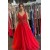 Long Red Lace and Tulle Prom Dress Formal Evening Gowns 901297