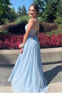 Long Blue Spaghetti Straps Prom Dress Formal Evening Gowns 901319