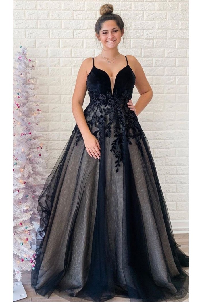 A-Line Tulle and Lace Long Prom Dress Formal Evening Gowns 901351