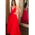 A-Line Long Red V Neck Prom Dress Formal Evening Gowns 901353