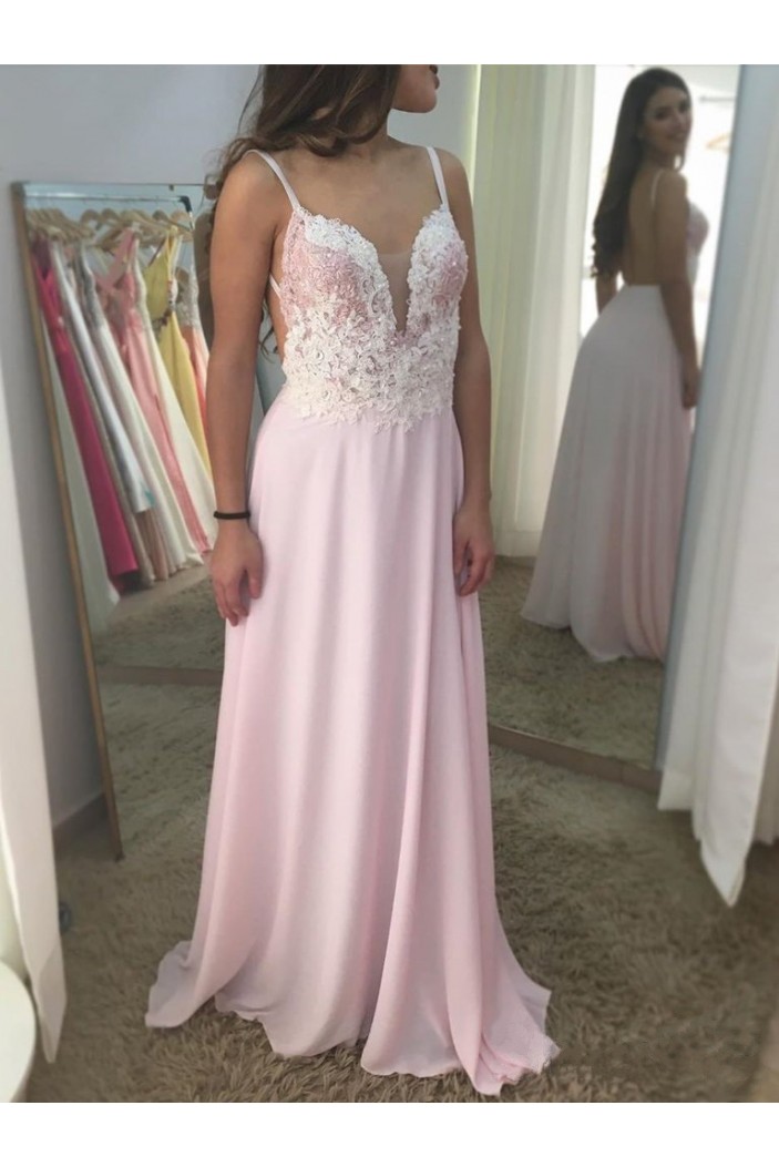 Long Pink Lace and Tulle Prom Dress Formal Evening Gowns 901356
