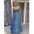 A-Line Long Blue V Neck Sparkle Prom Dress Formal Evening Gowns 901359