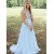 A-Line Long Blue Chiffon and Lace Prom Dress Formal Evening Gowns 901362
