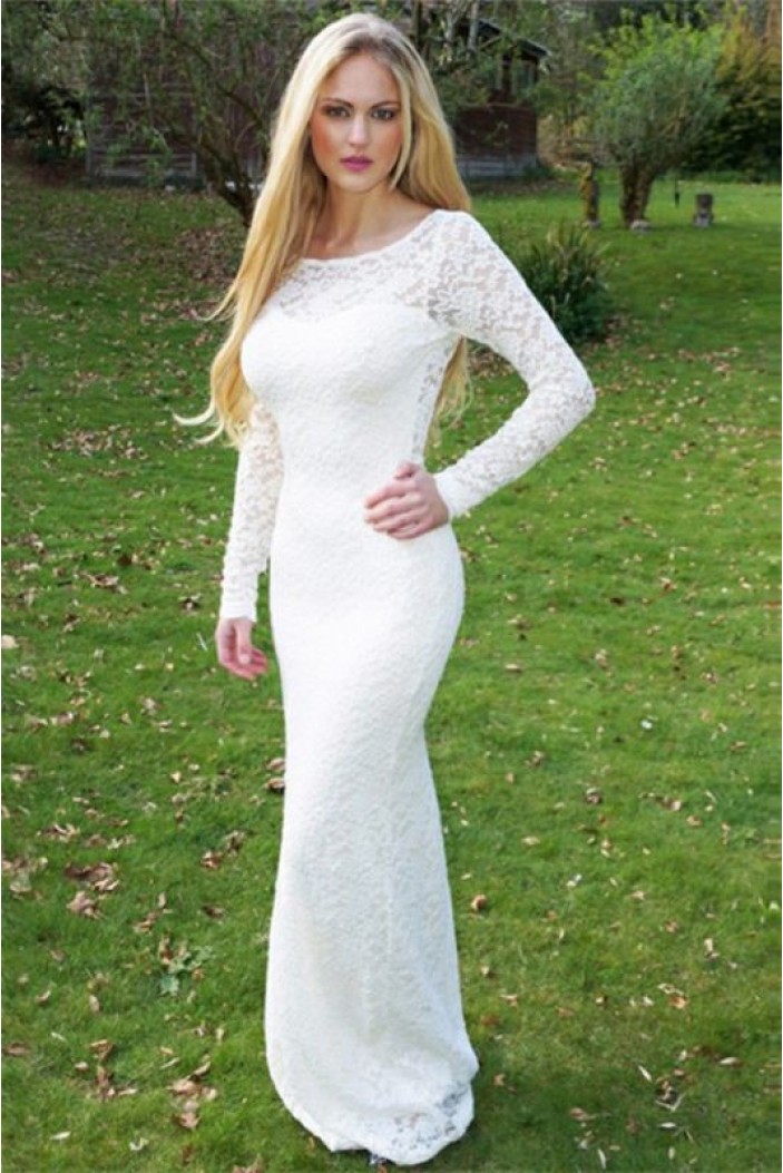 Long White Mermaid Lace Prom Dress Formal Evening Gowns 901363