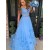 A-Line Long Blue Two Pieces Lace Tulle Prom Dress Formal Evening Gowns 901371