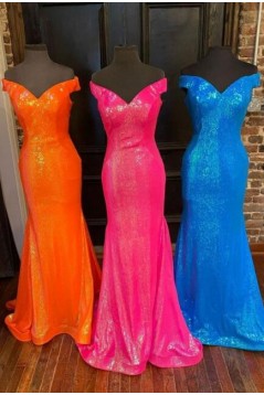 Mermaid Off the Shoulder Sparkle Long Prom Dress Formal Evening Gowns 901385