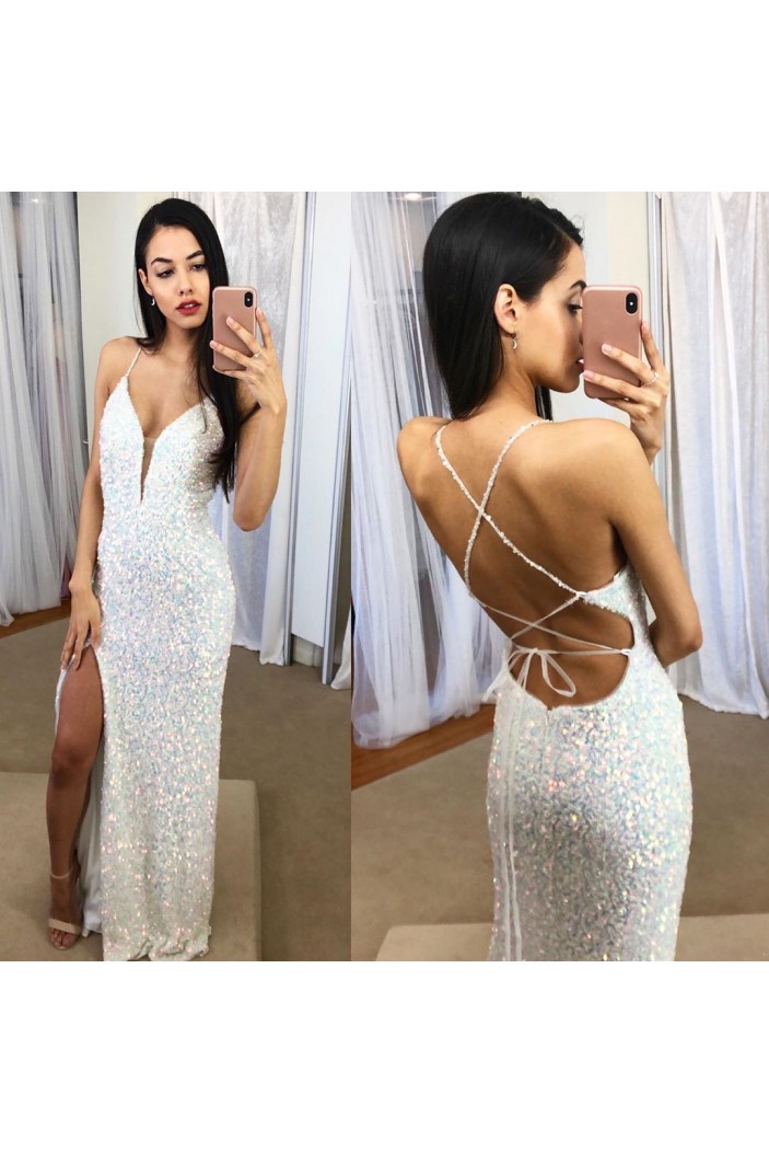 Long Spaghetti Straps Sequin Prom Dress Formal Evening Gowns 901419