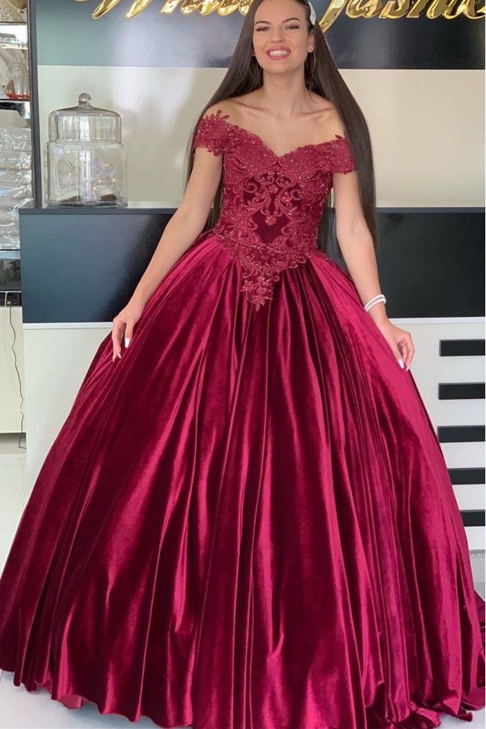 Long Lace Off the Shoulder Ball Gown Prom Dress Formal Evening Gowns 901422