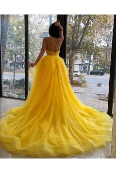 Long Yellow Spaghetti Straps Prom Dress Formal Evening Gowns 901424