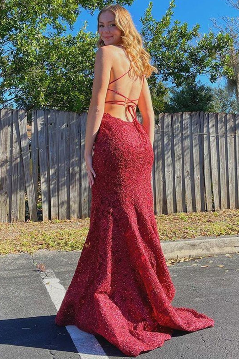 Mermaid Spaghetti Straps Lace Prom Dress Formal Evening Gowns 901433
