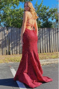 Mermaid Spaghetti Straps Lace Prom Dress Formal Evening Gowns 901433