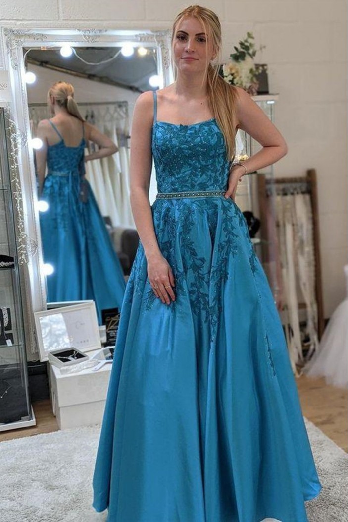 A-Line Spaghetti Straps Lace Prom Dress Formal Evening Gowns 901435