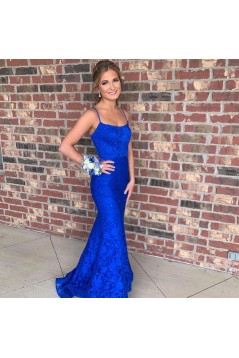 Long Royal Blue Mermaid Spaghetti Straps Lace Prom Dress Formal Evening Gowns 901453