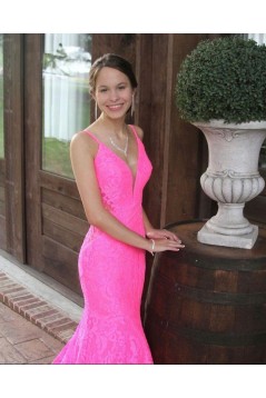 Elegant Mermaid Spaghetti Straps Lace Prom Dress Formal Evening Gowns 901455
