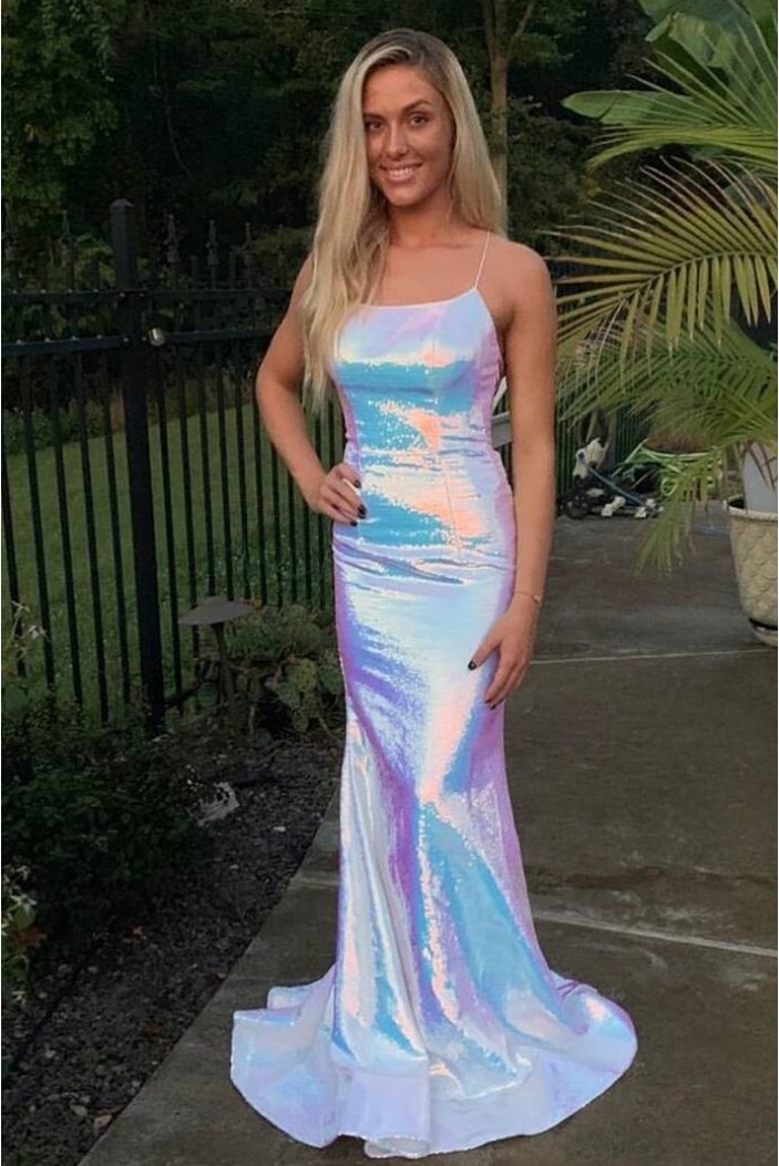 Mermaid Spaghetti Straps Sparkle Prom Dress Formal Evening Gowns 901477