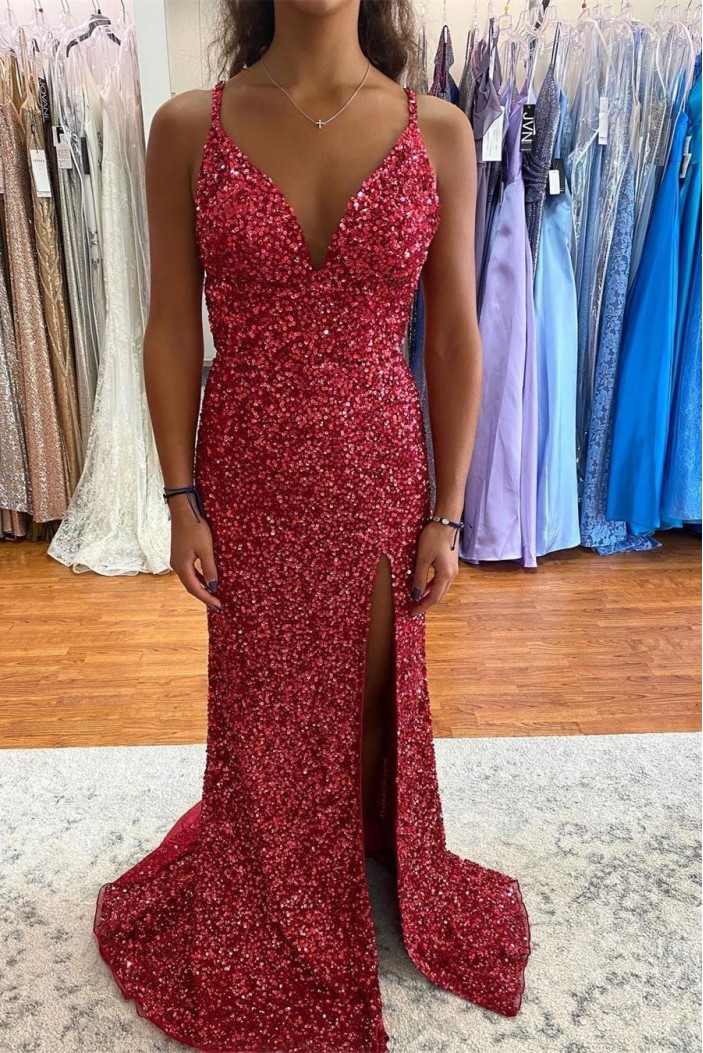 Long Spaghetti Straps Sequin Prom Dress Formal Evening Gowns 901492