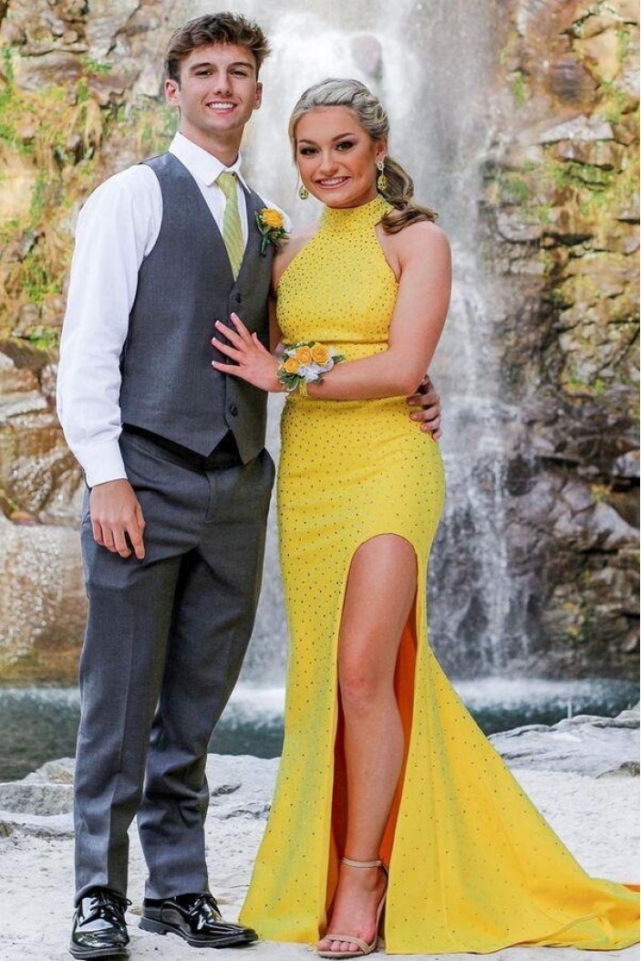 Long Yellow Beaded Prom Dress Formal Evening Gowns 901501