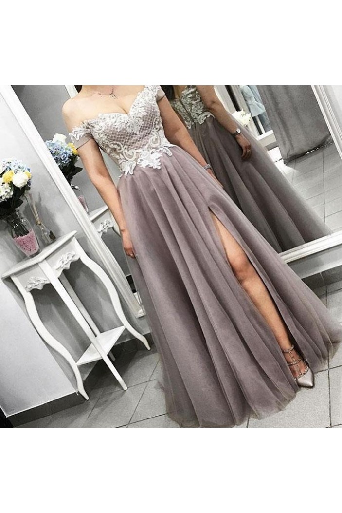 A-Line Lace Off the Shoulder Prom Dress Formal Evening Gowns 901519
