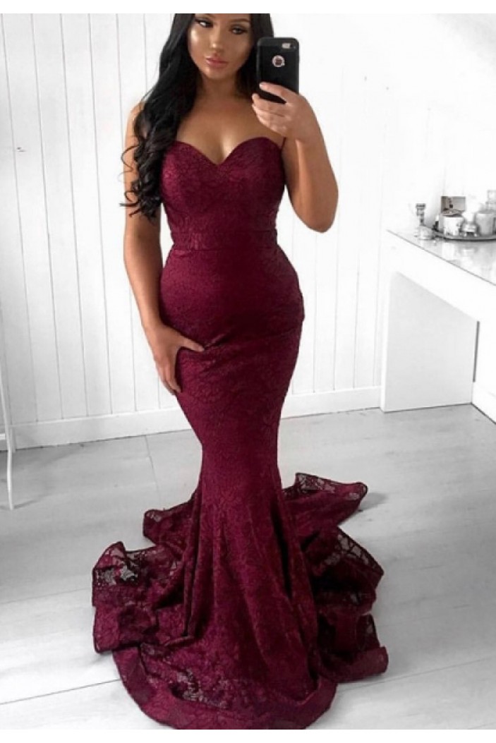 Mermaid Grape Lace Long Prom Dresses Formal Evening Gowns 901555