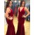 Long Red Mermaid V Neck Prom Dresses Formal Evening Gowns 901572