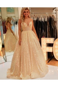 A-Line Sparkle Ball Gown Prom Dresses Formal Evening Gowns 901573