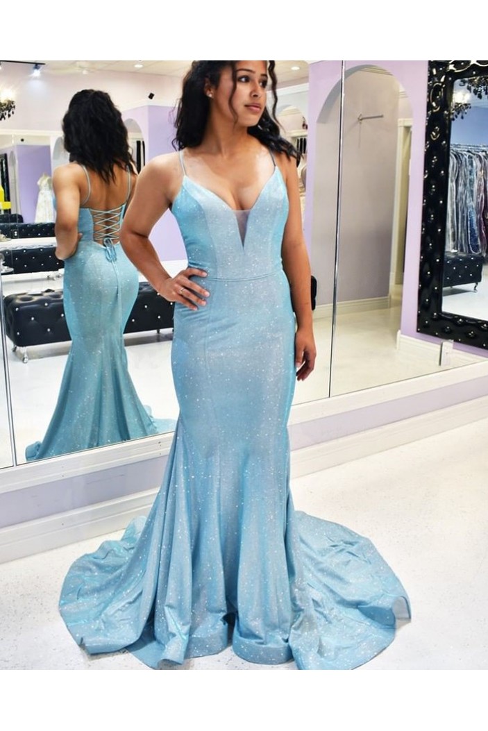 Long Blue Mermaid Sparkle Prom Dresses Formal Evening Gowns 901576